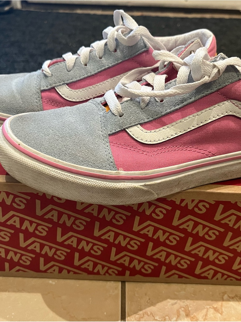 Vans Kids Pink and Light Gray Low-Top Skate Sneakers